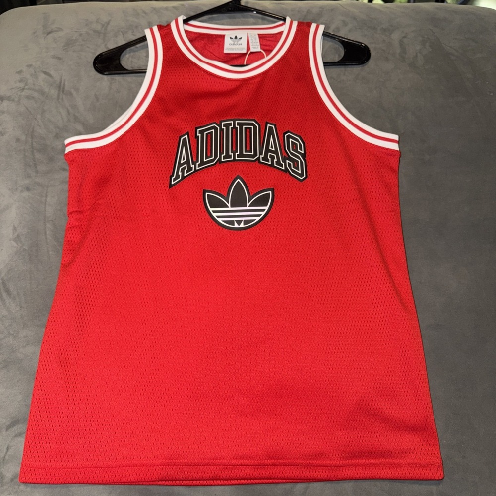 Boy's Youth Adidas Trefoil Logo Mesh Lined Jersey Tank Top NEW